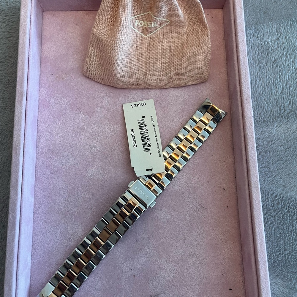 Fossil Silver and Gold 22mm Three-Row Stainless Steel Bracelet - Picture 2 of 6